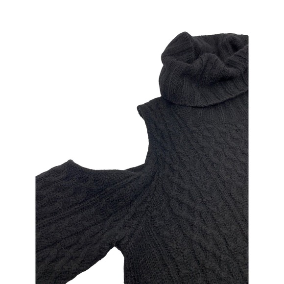 Theory Womens LS Cold Shoulder Cable Knit Turtleneck Sweater Black P - Picture 2 of 4